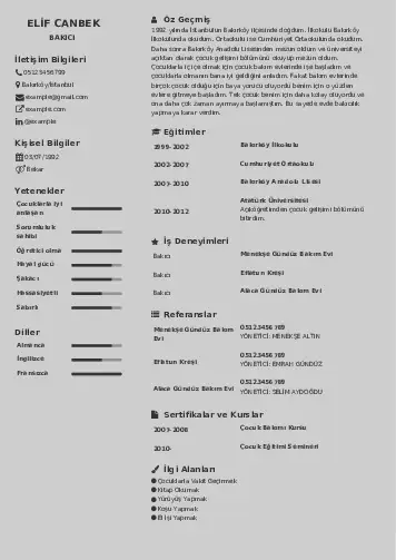 Bakıcı Cv Örnekleri cv indir